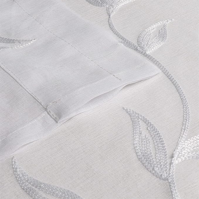 VISIONTEX White Sheer Voile Curtains, Decorative White Embroidery Faux Linen - Image 7