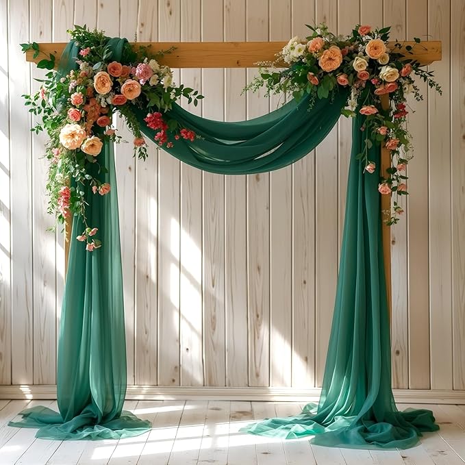 Wedding Arch Draping Fabric, 1 Panel 28" x 19Ft Emerald Green Arch Drapes Sheer by Partisky