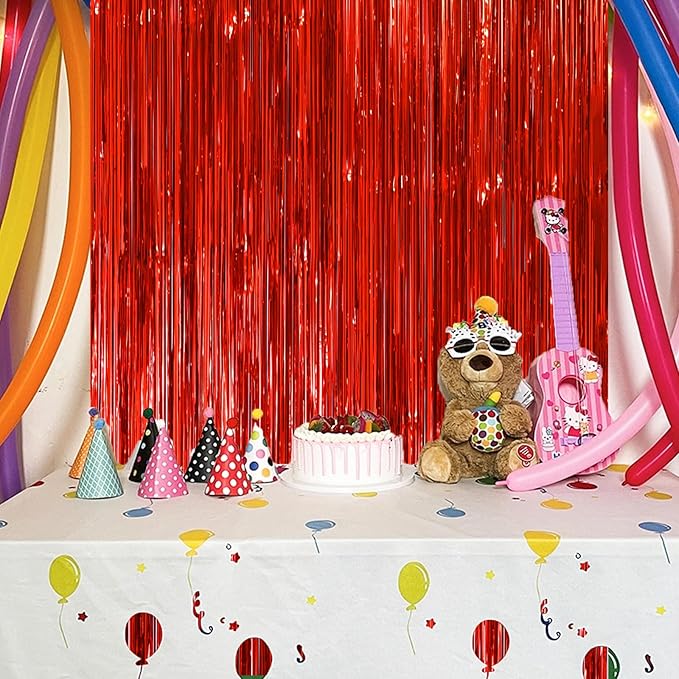 2 Pack Red Tinsel Foil Fringe Curtains, Metallic Tinsel Party Streamers Backdrop - Image 5