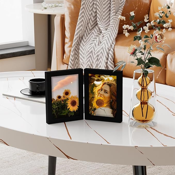 decorUhome Double 5x7 Picture Frame Vertical, Engineered Wood Bifold Photo Frame - Image 2