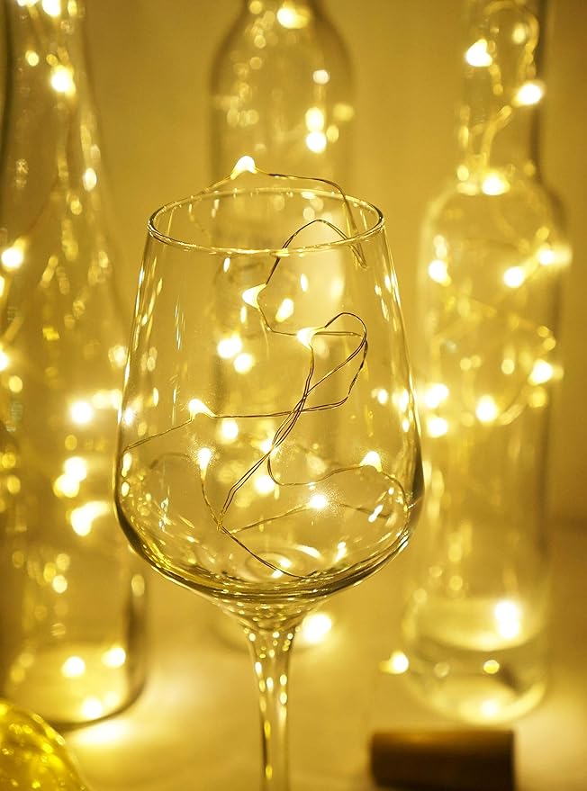 Wine Bottle Lights with Cork, Battery Operated 20 LED Cork Shape Silver Wire - Image 6