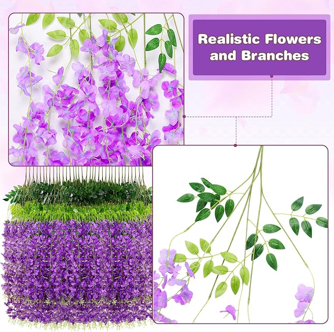 Wisteria Hanging Flowers, Fake Hanging Flowers, Wisteria artificiales Garland - Image 5