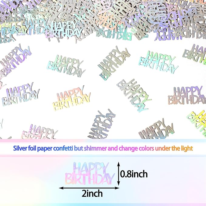Birthday Confetti Happy Birthday Party Table Decorations Rainbow Silver Paper - Image 3