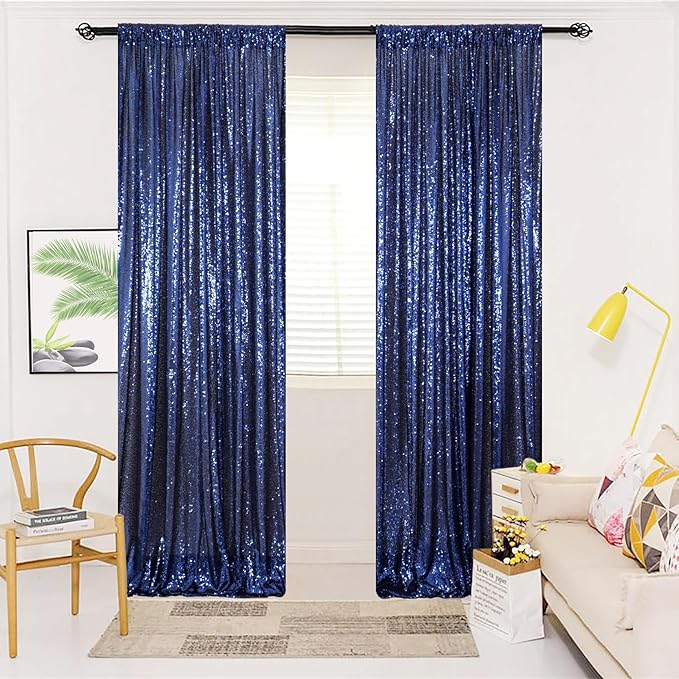 ShinyBeauty 4x10ft Navy Blue Sequin Photo Backdrop – 2 Pack Glitter Curtains - Image 7