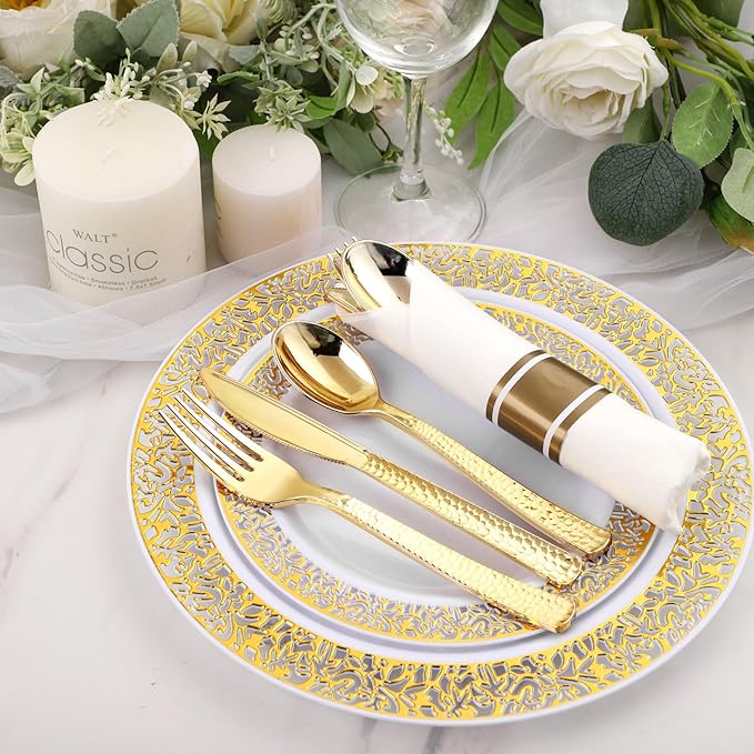 Supernal Set of 60 Wrapped Plastic Silverware Gold Pre Rolled Silverware Set - Image 5