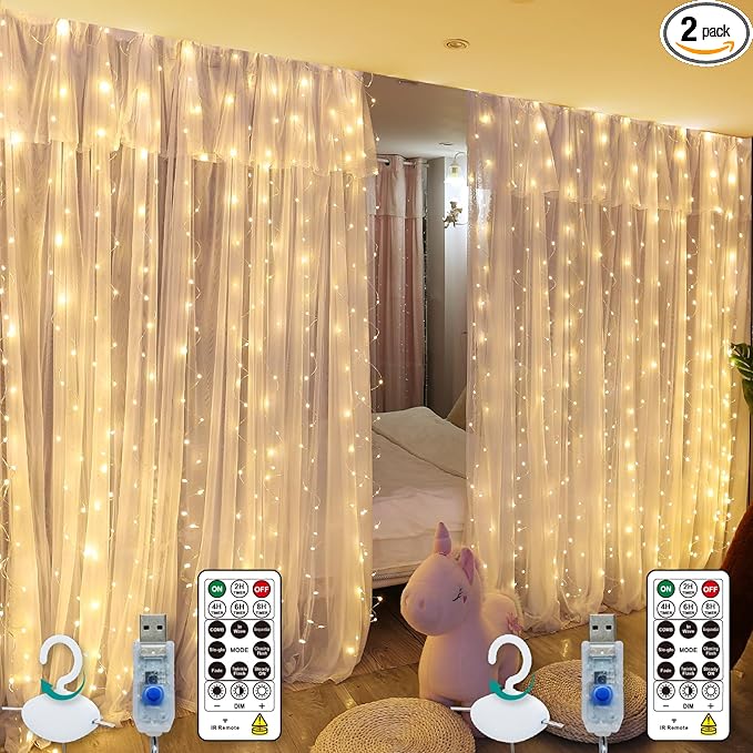 HXWEIYE 300LED Fairy Curtain Lights, 9.8x9.8Ft USB Plug-in 8 Modes Christmas by LightUpYourHomewHXWEIYE