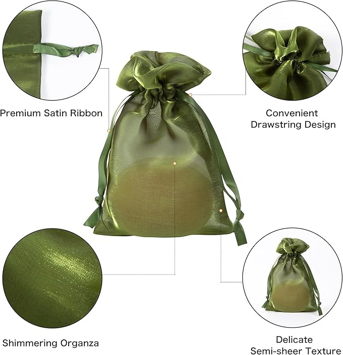 20 Pcs Moss Green Small Organza Bags 3X4 inch - Image 2