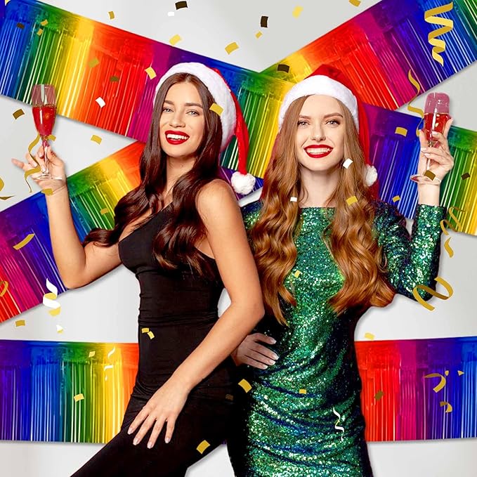 4 Pack 10 Ft Dark Rainbow Foil Fringe Garland Metallic Streamers Tinsel Banner - Image 7