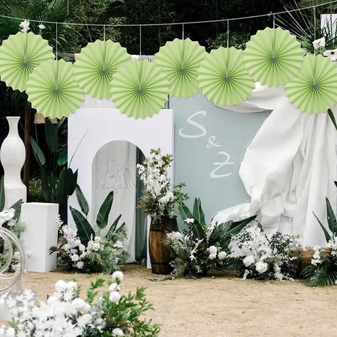 Green Hanging Paper Fans, 30 Color, DIY Set, Light Green, Military Theme - Image 4