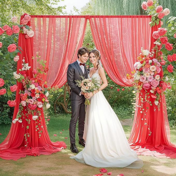 20ft X 10ft Red Tulle Backdrop Curtain - Image 8