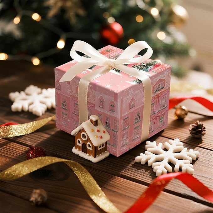 LeZakaa Pink Christmas Wrapping Paper Roll - Image 3