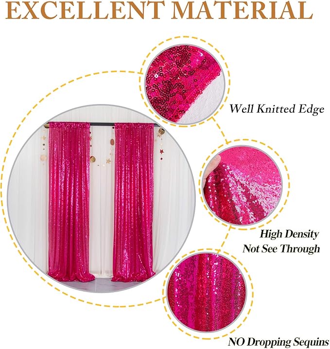 ShinyBeauty Sequin Curtains Hot Pink 2FTx8FT 4 Panels Sequin Photo Backdrop - Image 4