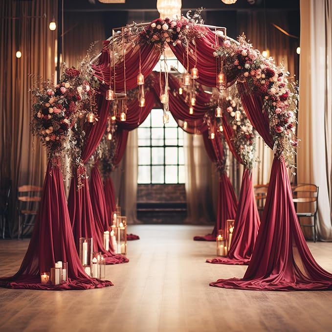 Wokceer Burgundy Wedding Arch Draping Fabric Backdrop 3 Panels 28.7" X 20FT - Image 4