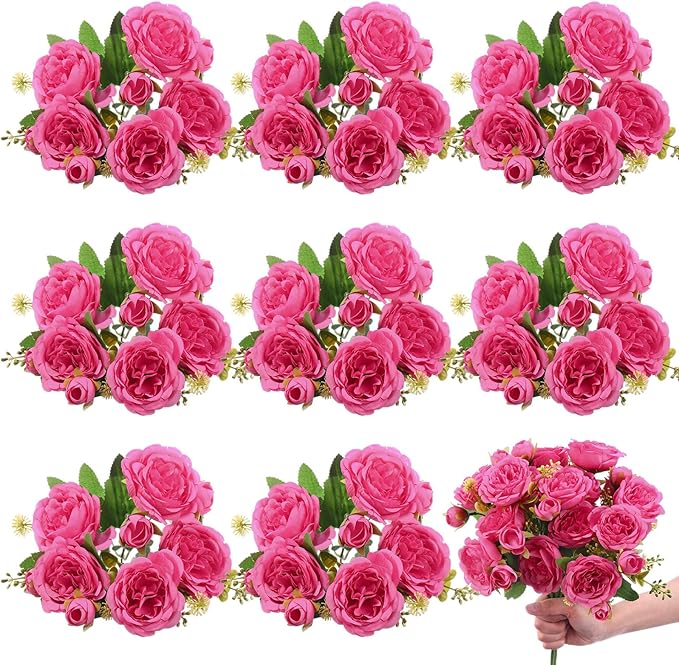 8 Bundles Artificial Peonies Flowers Boho Faux Flowers Arrangements Artificial by Yuxung
