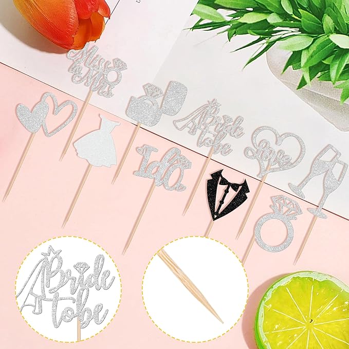30 PCS Bride to Be Cupcake Toppers Glitter Wedding Cupcake Decorations I Do - Image 3