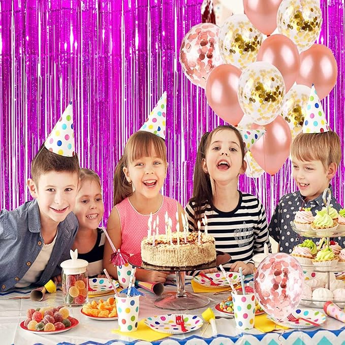 BRAVESHINE Hot Pink Tinsel Foil Fringe Curtains - Image 6