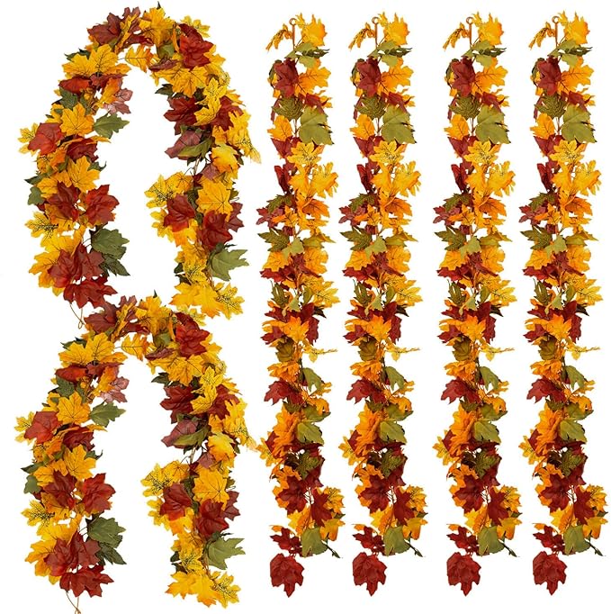 PARTY JOY 6PCS Orange Leaf Garland, 5.6Ft Halloween Garland Artificial Maple by Unknown