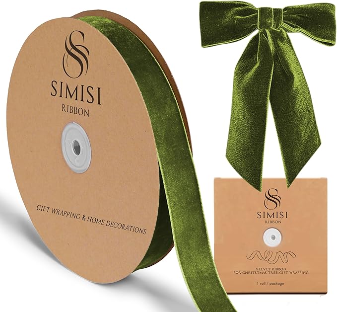 Olive Green Velvet Ribbon 1'' 25 Yards by SIMISIRIBBON