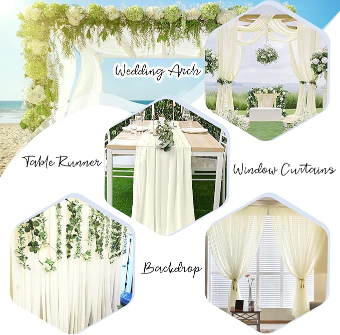 PARTISKY 10ftx7ft Ivory Chiffon Backdrop Curtains, Wrinkle-Free Sheer Fabric - Image 2
