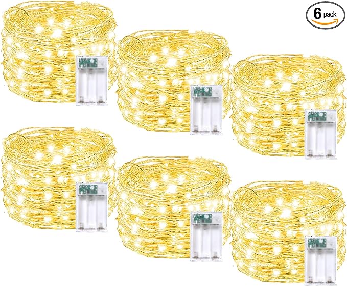 6 Pack Fairy Twinkle Lights Battery Operated, 3 Pack Cool Whie & 3 Pack Warm by BOSSERN