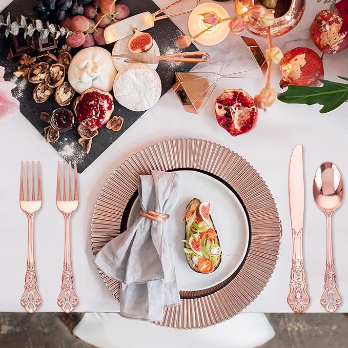 40PCS Rose Gold Plastic Silverware - Image 8