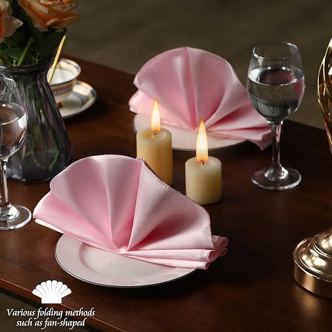 Manyshofu 60 Pieces Light Pink Satin Napkins - Image 6
