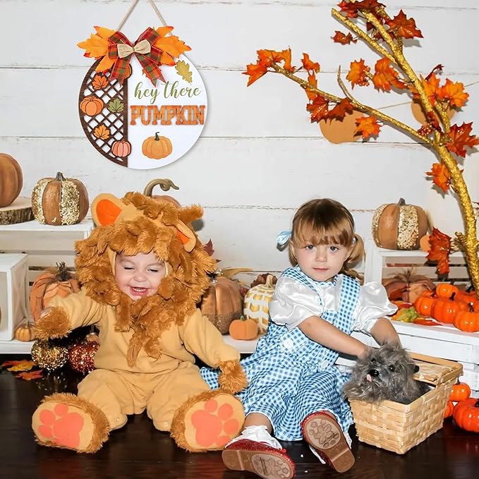 CHDITB Hey There Pumpkin Front Door Sign Wreath, Wooden 3D Hello Fall Autumn - Image 5