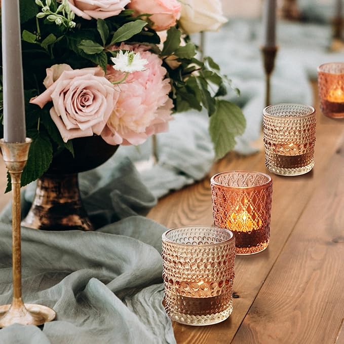 12 pcs Glass Votive Candle Holders, 6 Colors 3 Patterns Tealight Candle Holders - Image 5