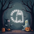 Ghost holding a cat Stay Spooky Neon Sign, Funny Halloween Party Wall Decor by Mingxigo