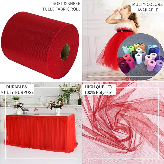 Red Tulle Fabric Rolls 6 Inch by 200 Yards Fabric Spool Tulle Ribbon - Image 7
