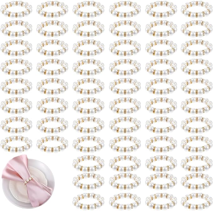 60 Pcs Wedding Pearl Napkin Rings, Pearl Napkin Rings Napkin Ring Holder - Image 8