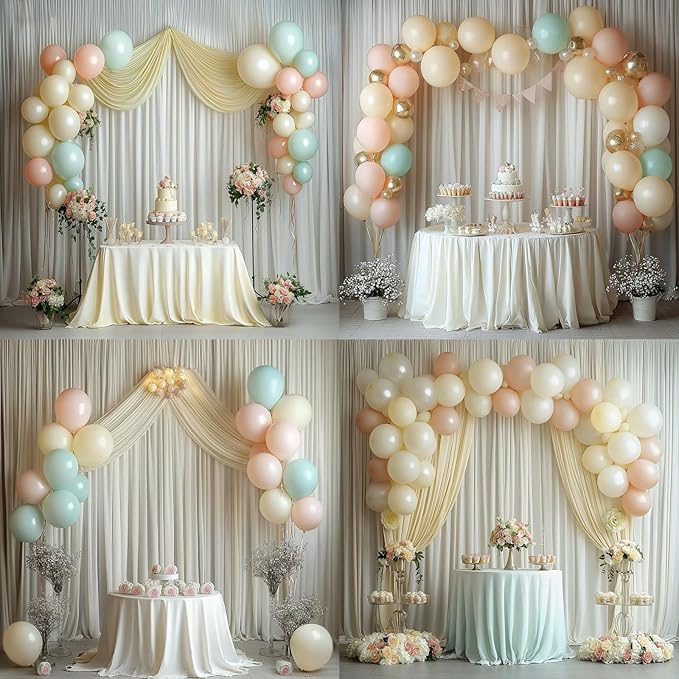 40 ft x 10 ft Wrinkle Free Ivory Backdrop Curtain - Image 3