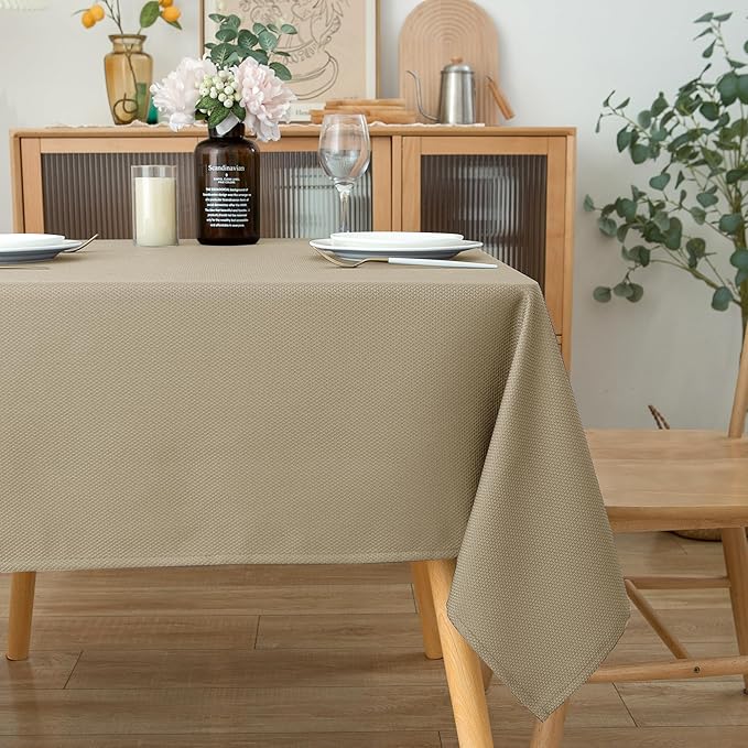 Biscaynebay Textured Fabric Square Tablecloths 70x70 Inches, Natural Water - Image 7