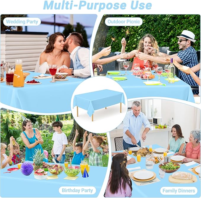 QZYL 12 PCS SkyBlue Plastic Tablecloths, 54 in x 108 in Dinner Table Cloths - Image 6