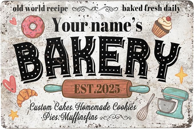 Custom Bakery Metal Sign Personalized Baked Goods Bakers Signs Decor Fresh by Enjoy-yjl