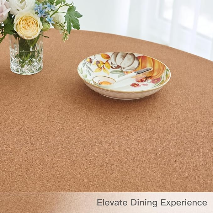 maxmill Fall Round Tablecloth Linen Texture Stain Resistant Waterproof - Image 8