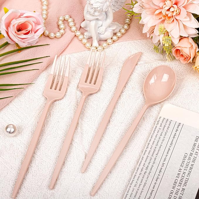 PULOTE 150PCS Pink Plastic Silverware - Image 7