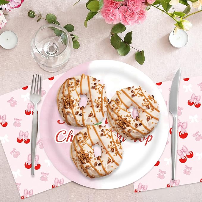 40pcs Cherry Birthday Decorations Bow Cherry Themed Plates and Napkins - Image 5