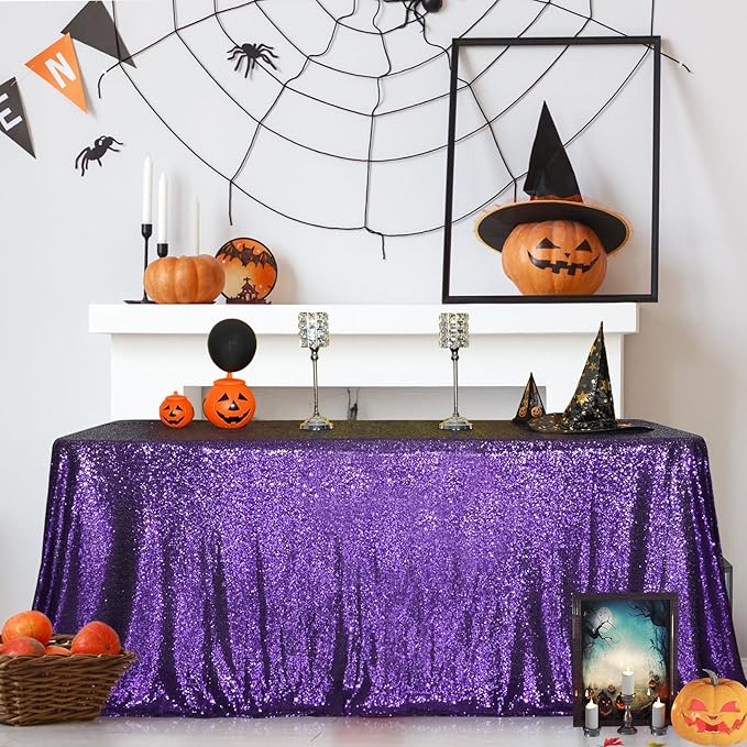 SquarePie Sequin Tablecloth 90 x 156 Inch Purple Sparkly Table Cloth by SquarePie