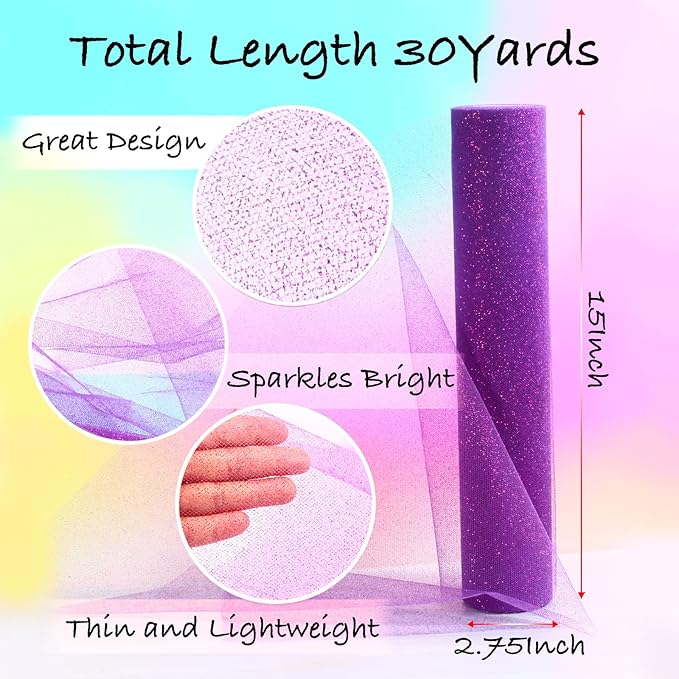 Sparkling Tulle Rolls, 15” by 30 Yards Glitter Tulle Spool Ribbon Fabric - Image 2