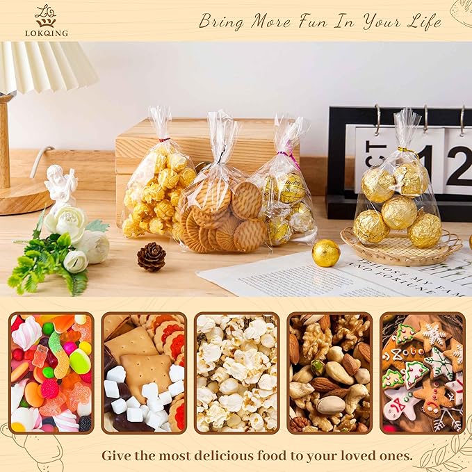 LOKIQNG Cellophane Bags Plastic Treat Bag Clear Cookie Candy Bags - Image 5