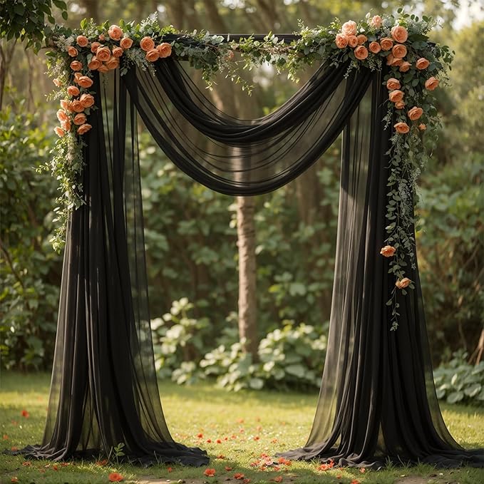 Wedding Arch Draping Fabric, 1 Panel 18FT Black Sheer Chiffon Curtain Drapes 6 - Image 4