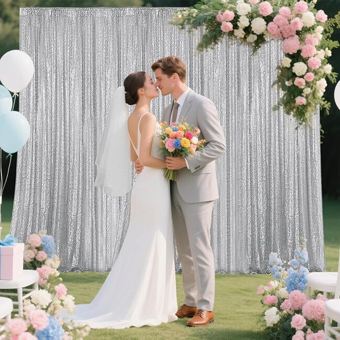 Silver Sequin Backdrop Curtain 4 Pieces 2FTx8FT Glitter Photography Backdrop - Image 3