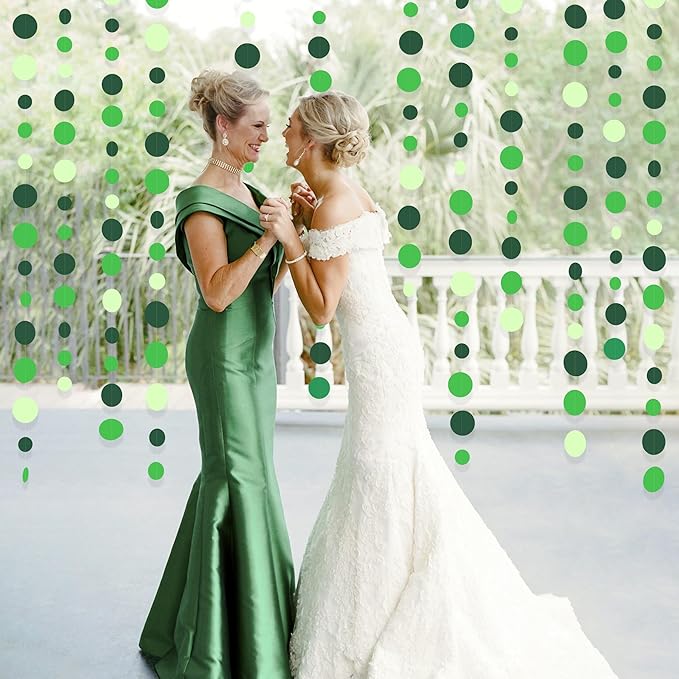 Green Party Decorations Ombre Green Circle Dots Garland Hanging Paper Polka Dot - Image 7