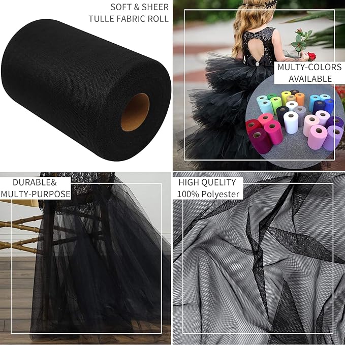Black Tulle Fabric Rolls 6 Inch by 100 Yards Fabric Spool Tulle Ribbon - Image 8