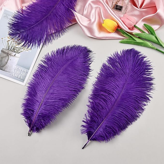 THARAHT 24pcs Purple Ostrich Feathers Natural Bulk 10-12Inch 25cm-30cm - Image 5