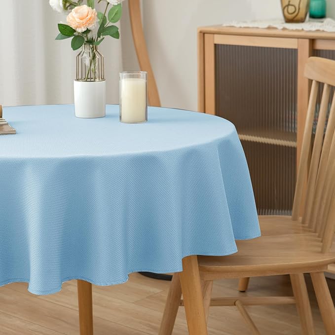 Biscaynebay Textured Fabric Round Tablecloths 70", Light Blue Water Resistant - Image 7