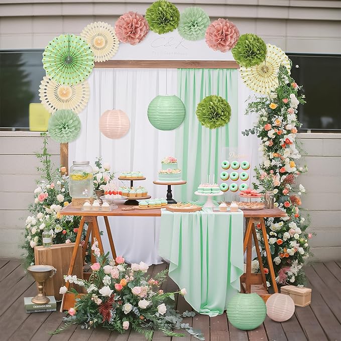 15Pcs Sage Green Party Decorations, Hanging Paper Lanterns Paper Fans Tissue - Image 7