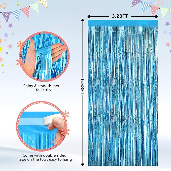 GCB 2Pack Blue Metallic Tinsel Foil Fringe Curtains, Tinsel Curtain Backdrop - Image 4