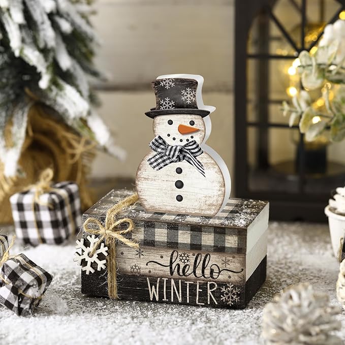 4 Pcs Snowman Christmas Decor Winter Table Decorations Christmas Tiered Tray - Image 2